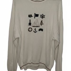 Maritime Embroidered V-Neck Sweater - Cream